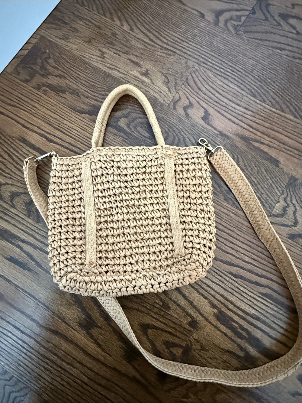 LOFT Woven Straw Crossbody Bag in Tan